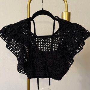 Urban Outfitters Black Open-Knit Crop Top